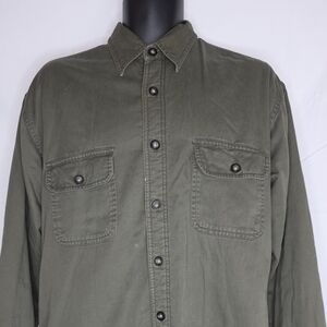 St. John's Bay Fleece Lined Olive Green Button Down Shirt Size Medium BR-3003